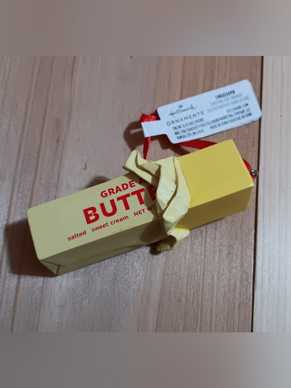 Hallmark Butter Stick Ornament with Red Ribbon